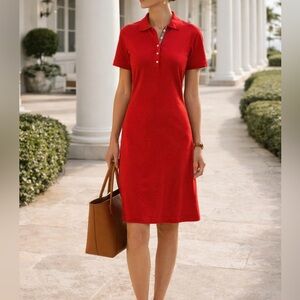 French Cuff Red 100% Cotton Polo Dress Medium Y2K Classic Casual Preppy